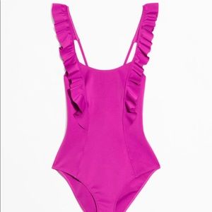 & Other Stories Fuschia Ruffle Swimsuit Sz 8